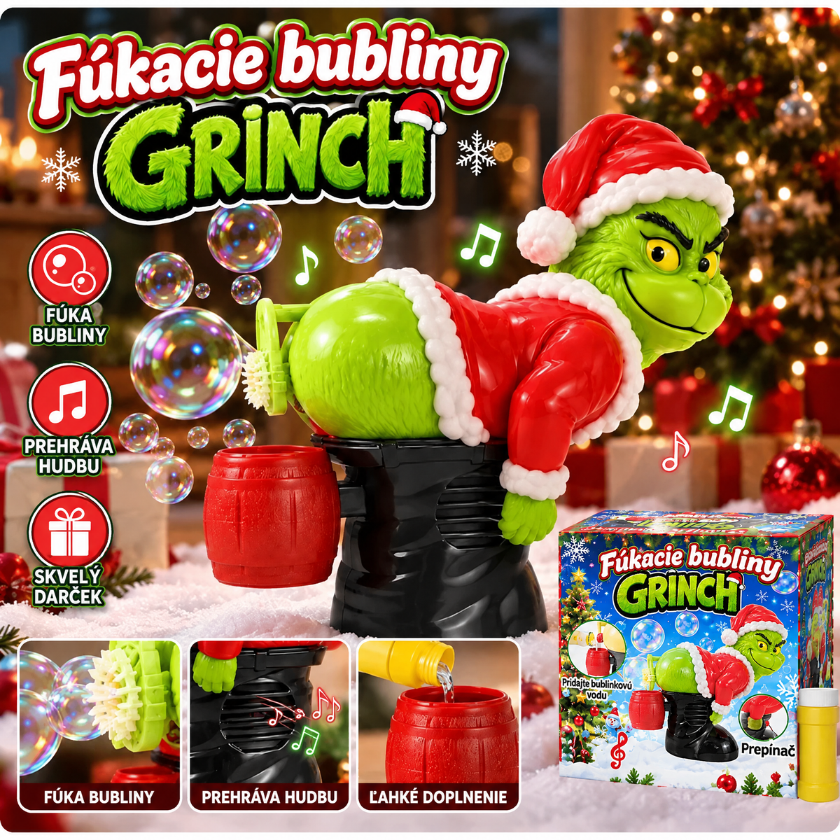 🎄 Vianočný automatický bublifuk Grinch so zvukovými efektmi 🫧