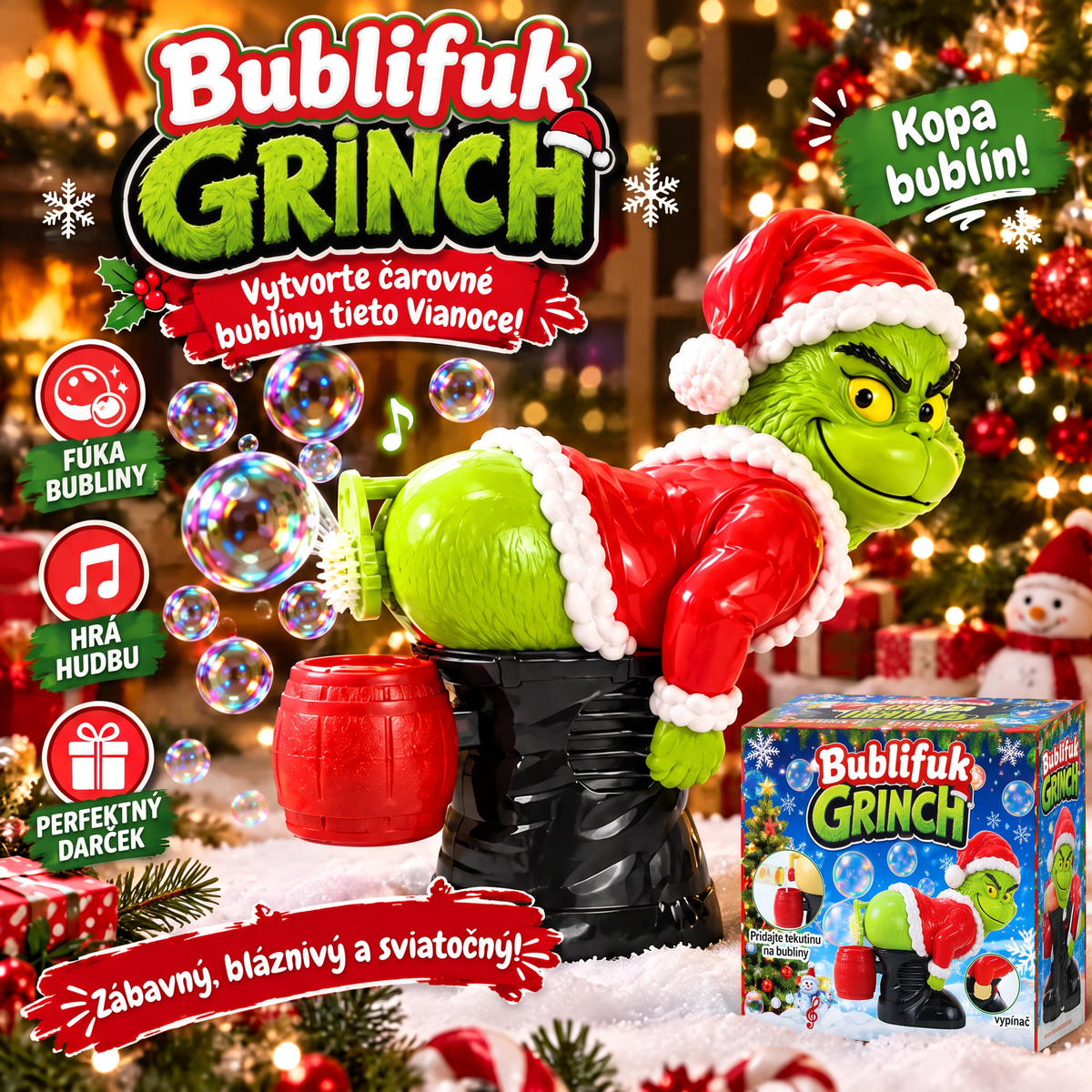 🎄 Vianočný automatický bublifuk Grinch so zvukovými efektmi 🫧