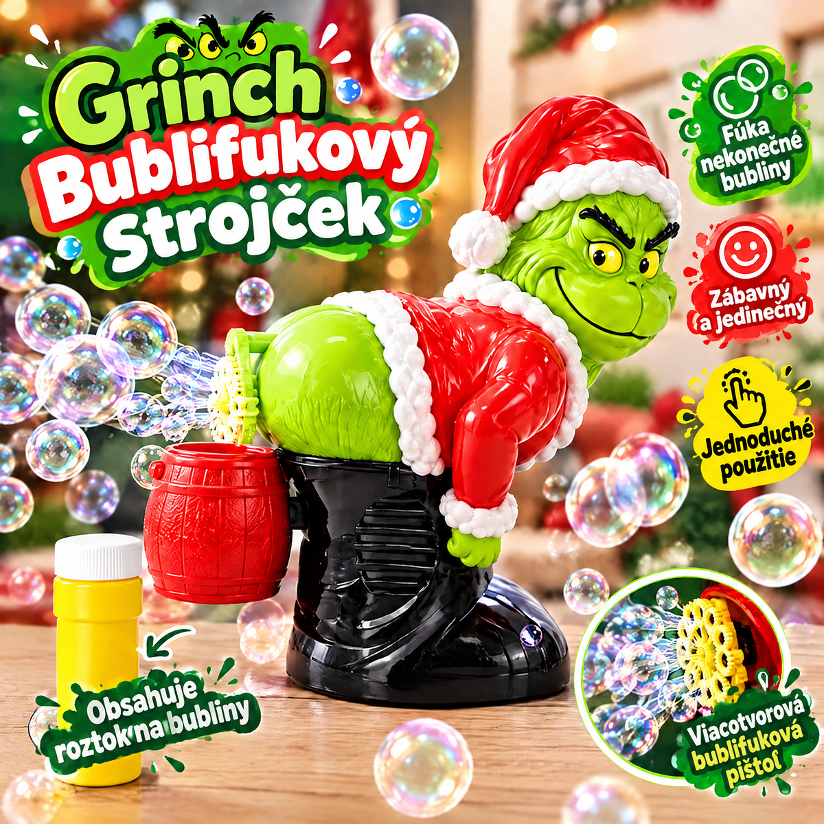 🎄 Vianočný automatický bublifuk Grinch so zvukovými efektmi 🫧