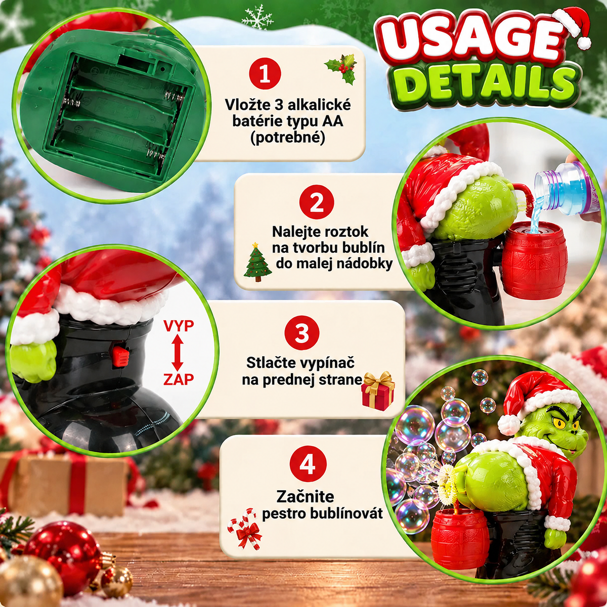 🎄 Vianočný automatický bublifuk Grinch so zvukovými efektmi 🫧