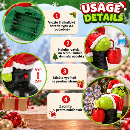 🎄 Vianočný automatický bublifuk Grinch so zvukovými efektmi 🫧