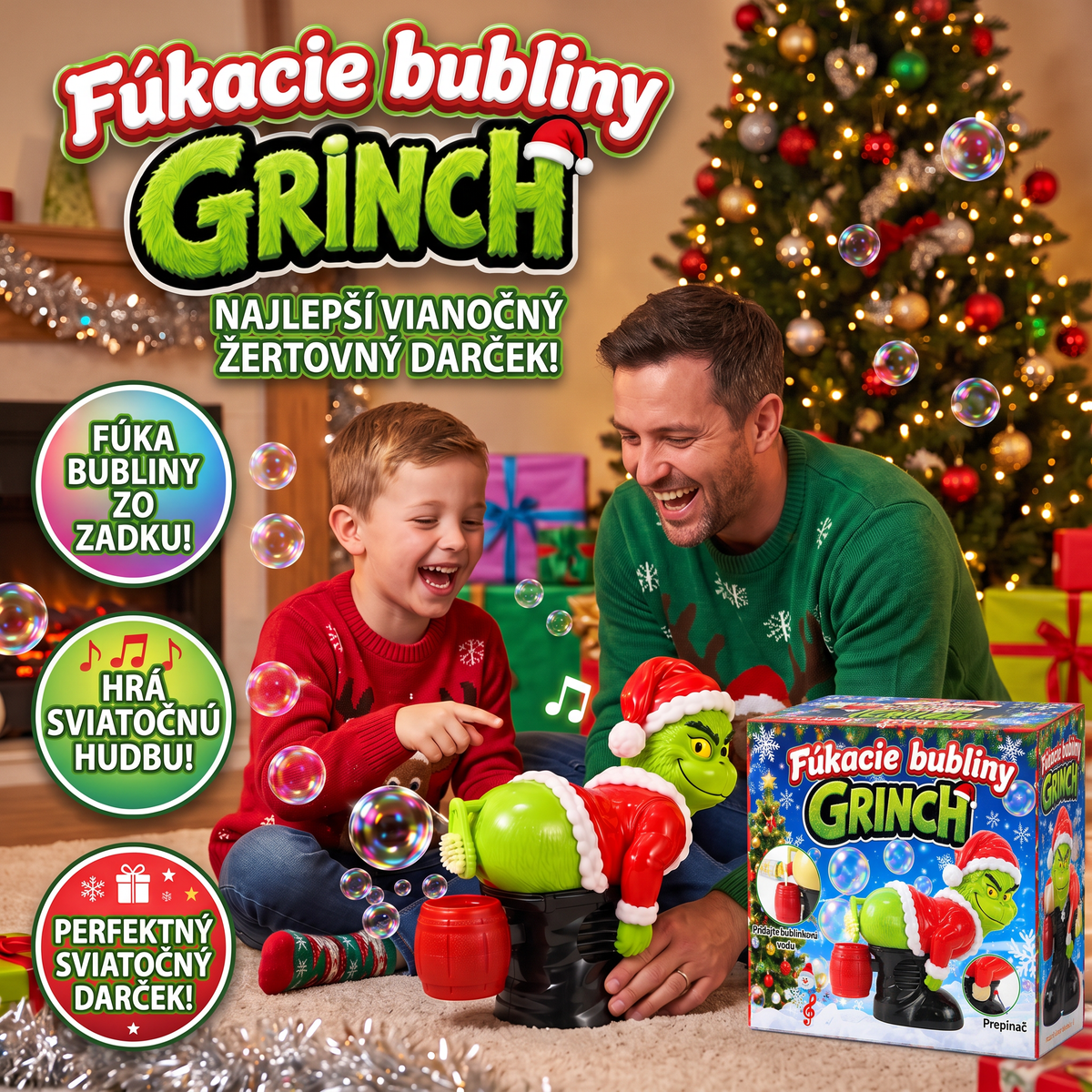 🎄 Vianočný automatický bublifuk Grinch so zvukovými efektmi 🫧