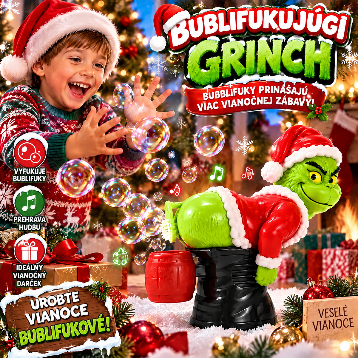🎄 Vianočný automatický bublifuk Grinch so zvukovými efektmi 🫧