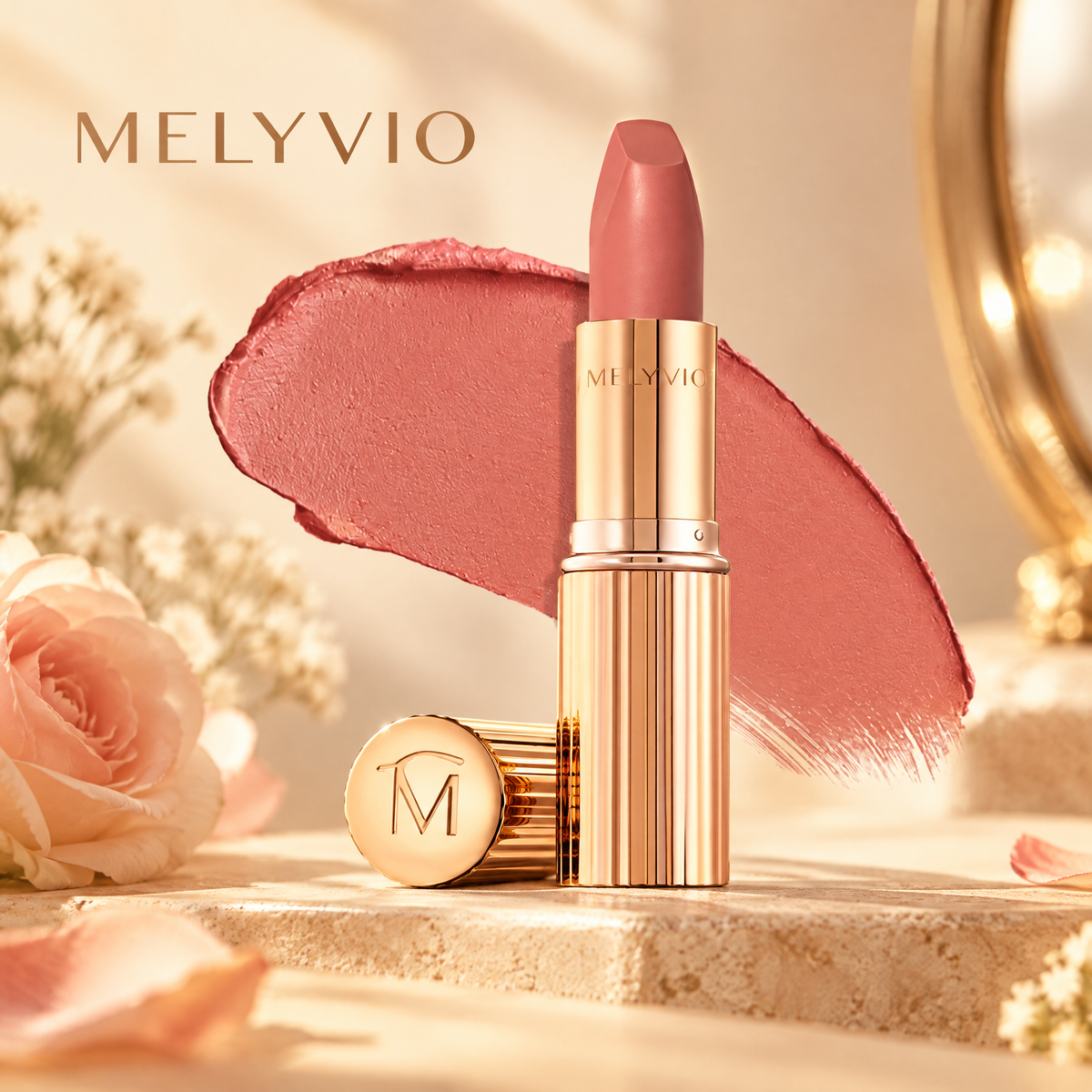 MELYVIO Rose Gold Metallic Bullet Long-Lasting Moisturizing Lipstick