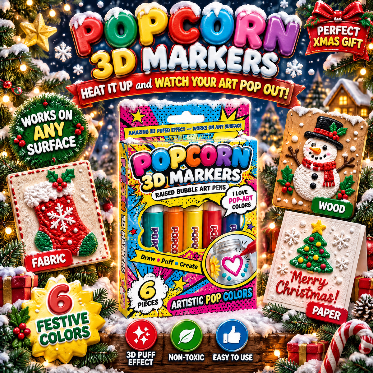 🔥ZADNJI DAN 49 % POPUSTA 🌥️ Čarobni božični 3D napihljivi svinčniki – Spremenite praznične risbe v otipljivo 3D umetnost 🎁✨