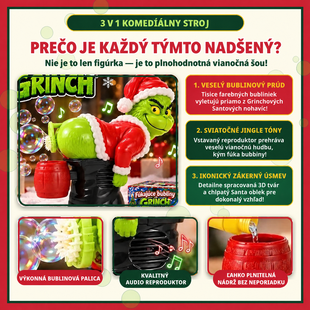 🎄 Vianočný automatický bublifuk Grinch so zvukovými efektmi 🫧