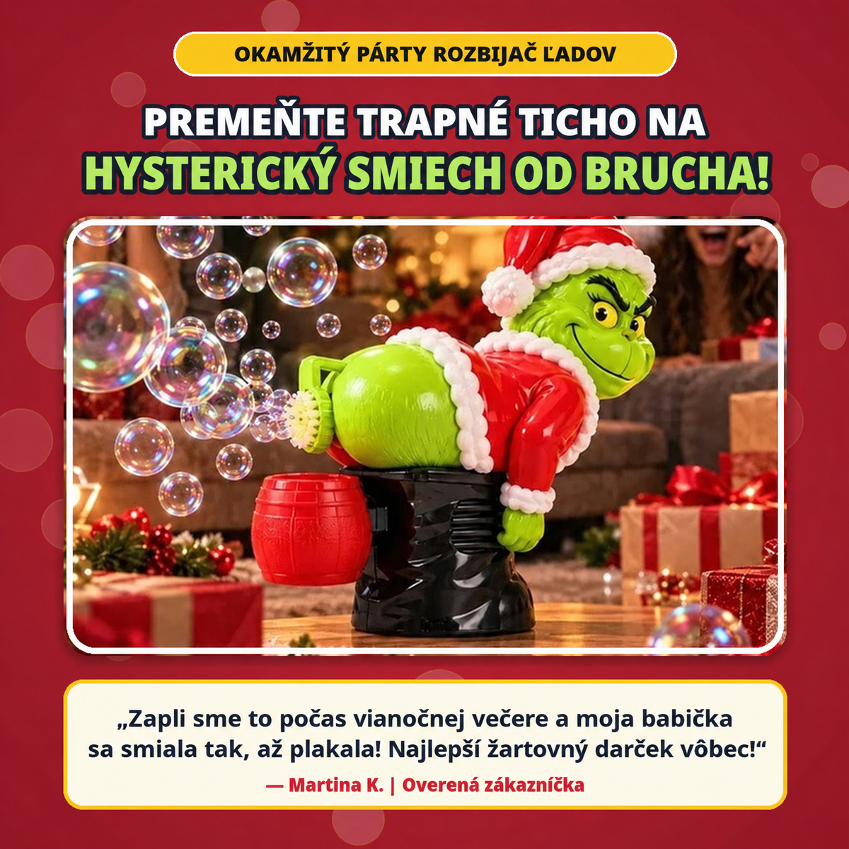 🎄 Vianočný automatický bublifuk Grinch so zvukovými efektmi 🫧