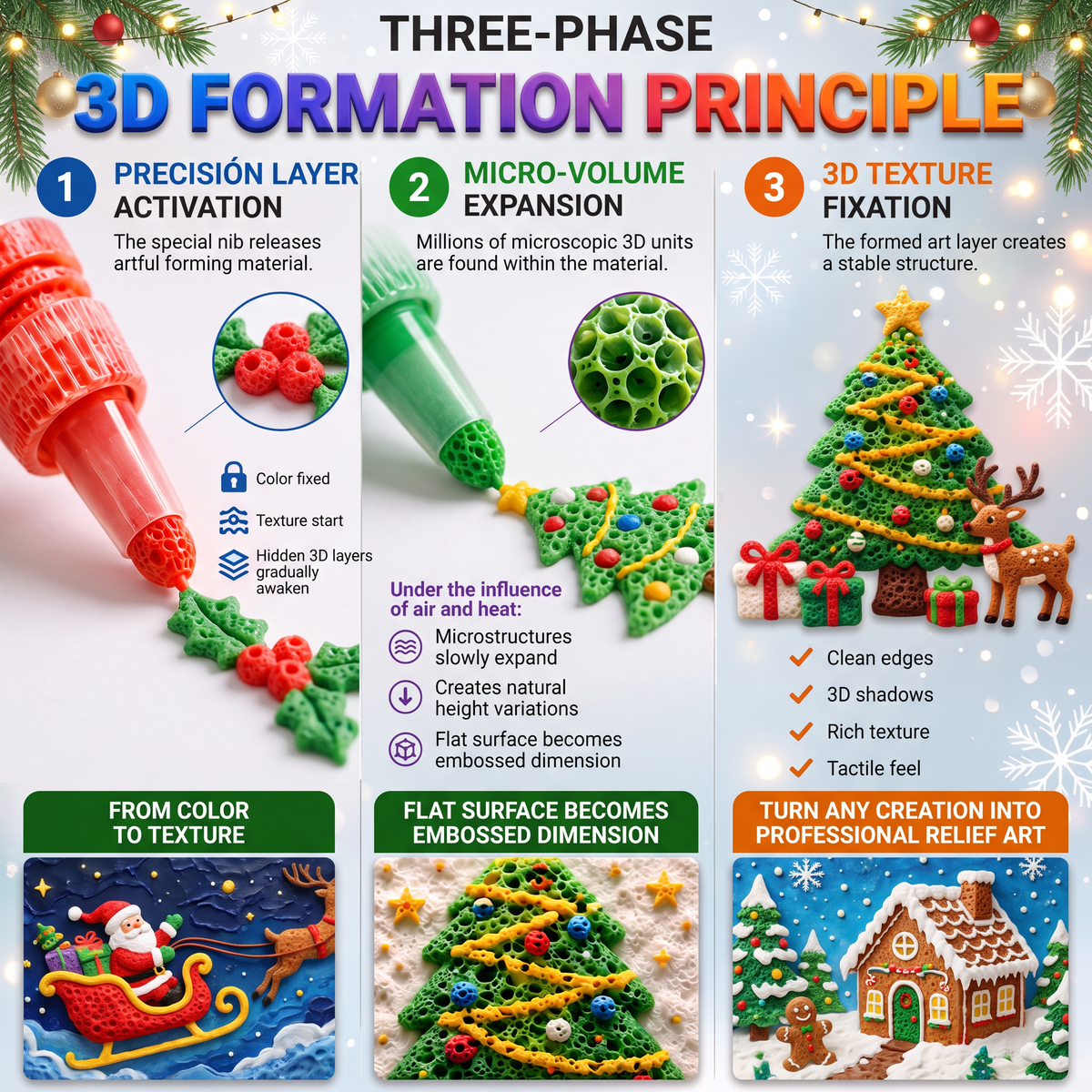🔥ZADNJI DAN 49 % POPUSTA 🌥️ Čarobni božični 3D napihljivi svinčniki – Spremenite praznične risbe v otipljivo 3D umetnost 🎁✨
